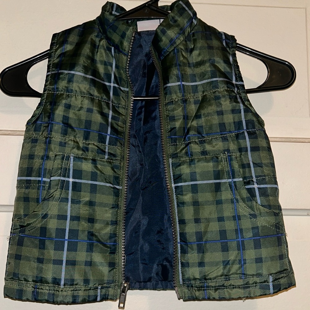 Baby Headquarters, 24M, Green & Blue Plaid Puffer Vest